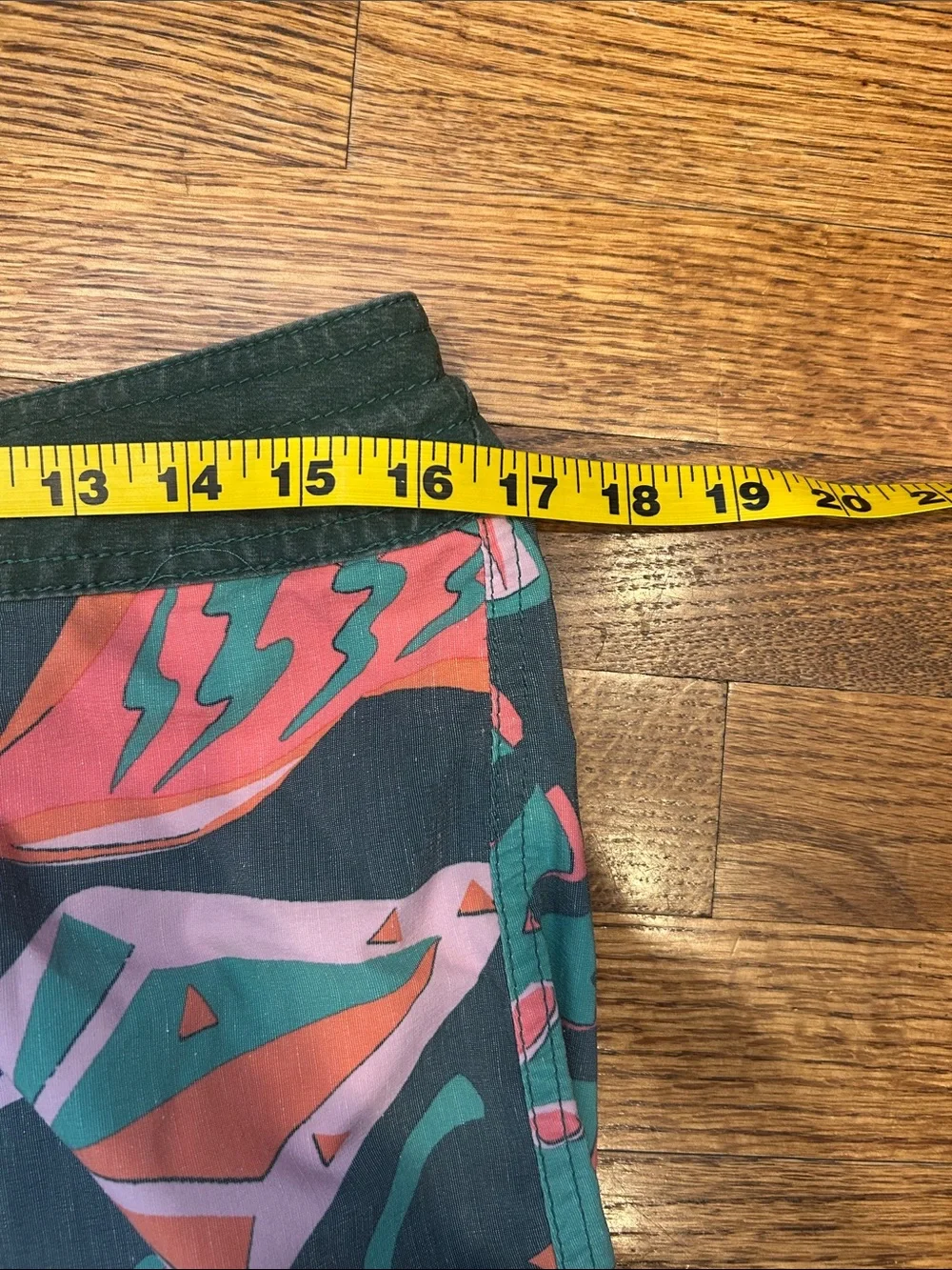 Volcom Dark Green Swim Shorts with Coral & Mint Tropical Print - Size 32